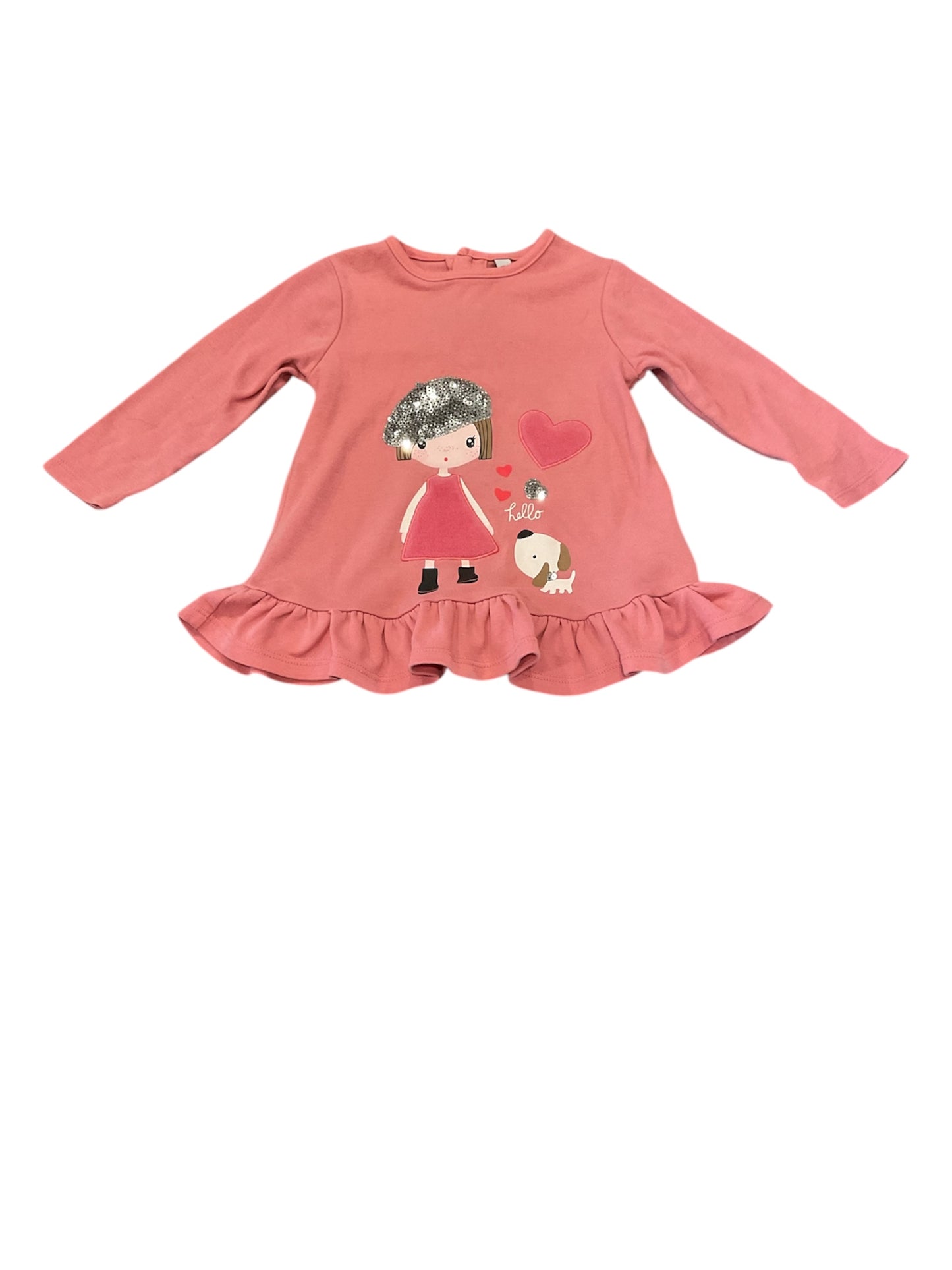 Haut long motif petite fille, 12 mois.