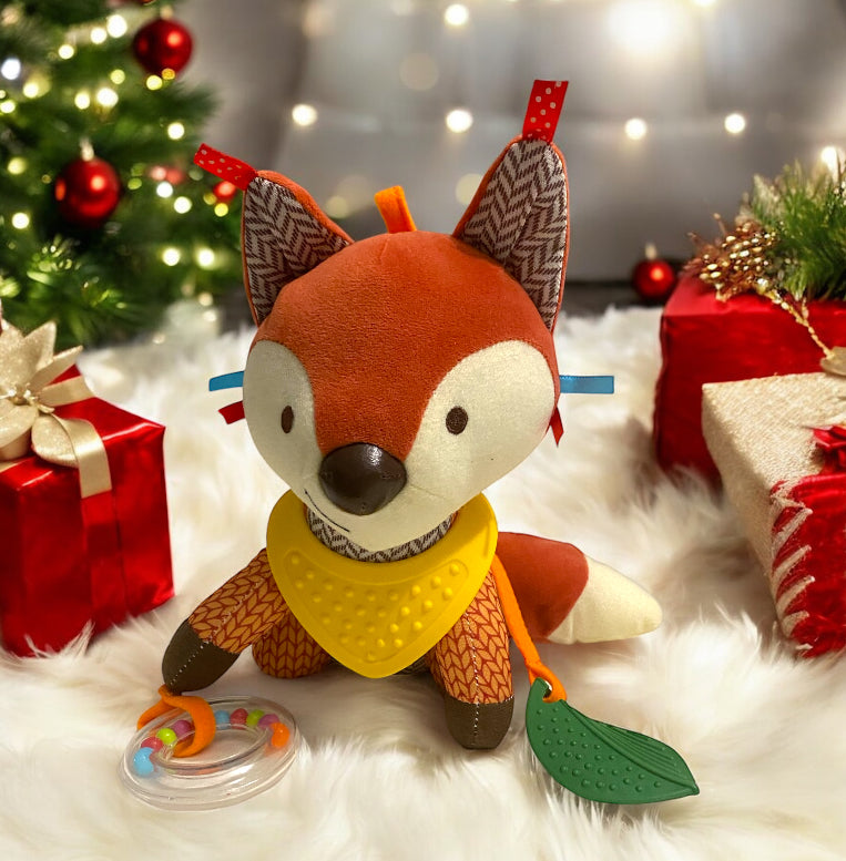 Peluche Renard d'activités avec anneaux de dentition