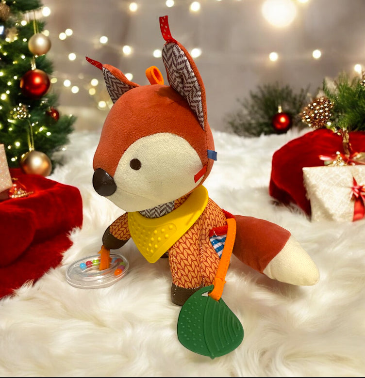 Peluche Renard d'activités avec anneaux de dentition