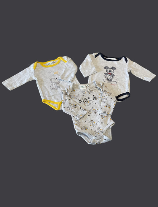Lot de 3 Bodies manches longues, Disney, 3 mois.