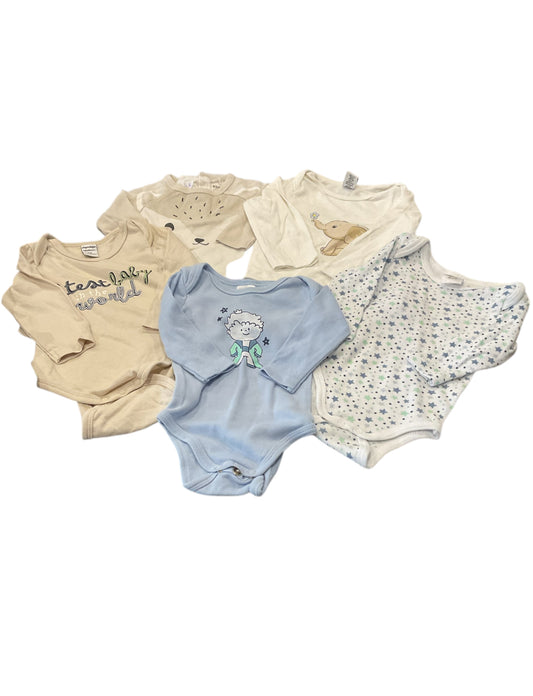 Lot de 5 bodies manches longues, 3 mois.