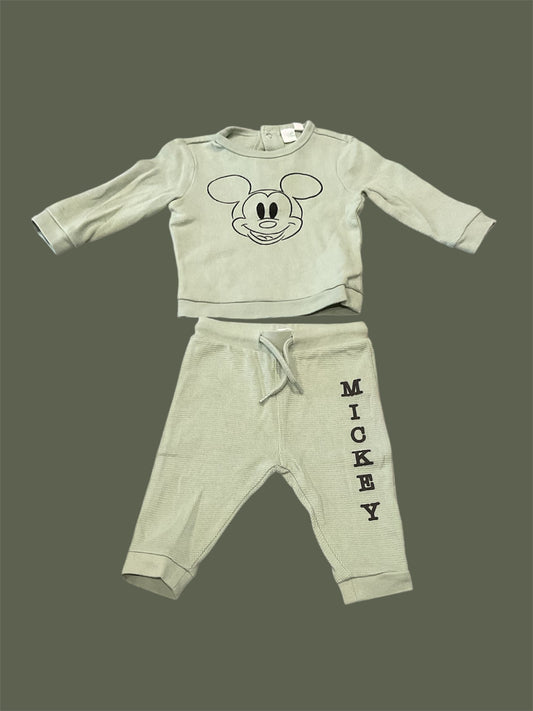 Ensemble garçon pull + pantalon Mickey en nid d’abeille. 6 Mois.